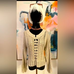 Nannette Lapore silver sweater.Wool/silk threads. Color silver/gray.Size small.